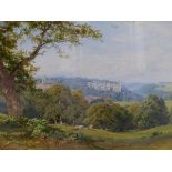 SUTTON PALMER (1854-1933). LOOKING DOWN THE VALLEY. WATERCOLOUR, SIGNED. 25 x 35cms.