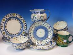 A WEDGWOOD PART TEA SERVICE PAINTED IN 1925 BY C R L M IN THE POWELL TASTE TOGETHER WITH A MOORCROFT