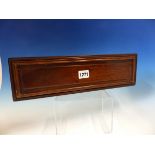 AN ORIENTAL HARDWOOD BOX WITH SLIDING LID AND SILK LINED INTERIOR 38 X 11 X 4 CM