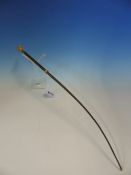 A RIDING CROP MOUNTED WITH GILT METAL BAND AND POMMEL, THE LATTER INSET WITH WHITE AGATE. W 53cms.