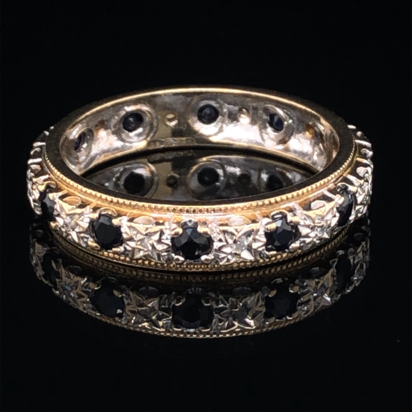 A 9ct GOLD SAPPHIRE AND DIAMOND FULL ETERNITY RING, FINGER SIZE T. WEIGHT 4.6grms. - Image 2 of 2