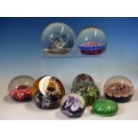 A 19th C. SCRAMBLED PAPERWEIGHT, FOUR MILLEFIORE GLASS PAPERWEIGHTS, THREE OTHERS SCOTTISH AND ONE