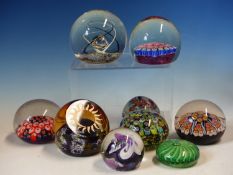 A 19th C. SCRAMBLED PAPERWEIGHT, FOUR MILLEFIORE GLASS PAPERWEIGHTS, THREE OTHERS SCOTTISH AND ONE