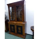 A 19th C. WALNUT DISPLAY CABINET, THE DOORS TO THE UPPER HALF GLAZED BETWEEN ORMOLU FOLIAGE