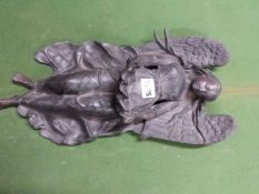 AFTER HENRY ETIENNE DUMAIGE (1810-1888), A WALL MOUNTING BRONZE BENITIER CAST AS AN ANGEL HOLDING