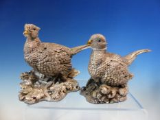 A PAIR OF 1990S COUNTRY ARTS BIRMINGHAM HALL MARKED FILLED SILVER PHEASANTS, THE COCK BIRD. W