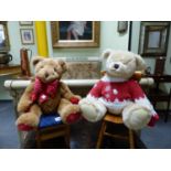 TWO HARRODS TEDDY BEARS DATED ON THE PAWS FOR 1997 AND 2008, BOTH TRIMMED AND CLOTHED IN SANTA CLAUS