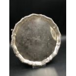 A HALLMARKED SILVER THREE FOOTED SALVER, DATED 1906 LONDON, FOR CHARLES BOYTON & SON LTD, DIAMETER