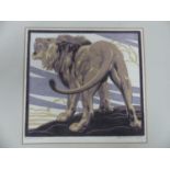 NORBERTINE BRESSLERN ROTH (1891-1978). ARR. LION. PENCIL SIGNED AND INSCRIBED LINO CUT. 21 x