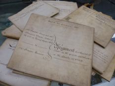 A COLLECTION OF MAINLY 18th C. VELLUM LEGAL DOCUMENTS RELATING TO THE PESHALL, FFORDE, SIMPSON,