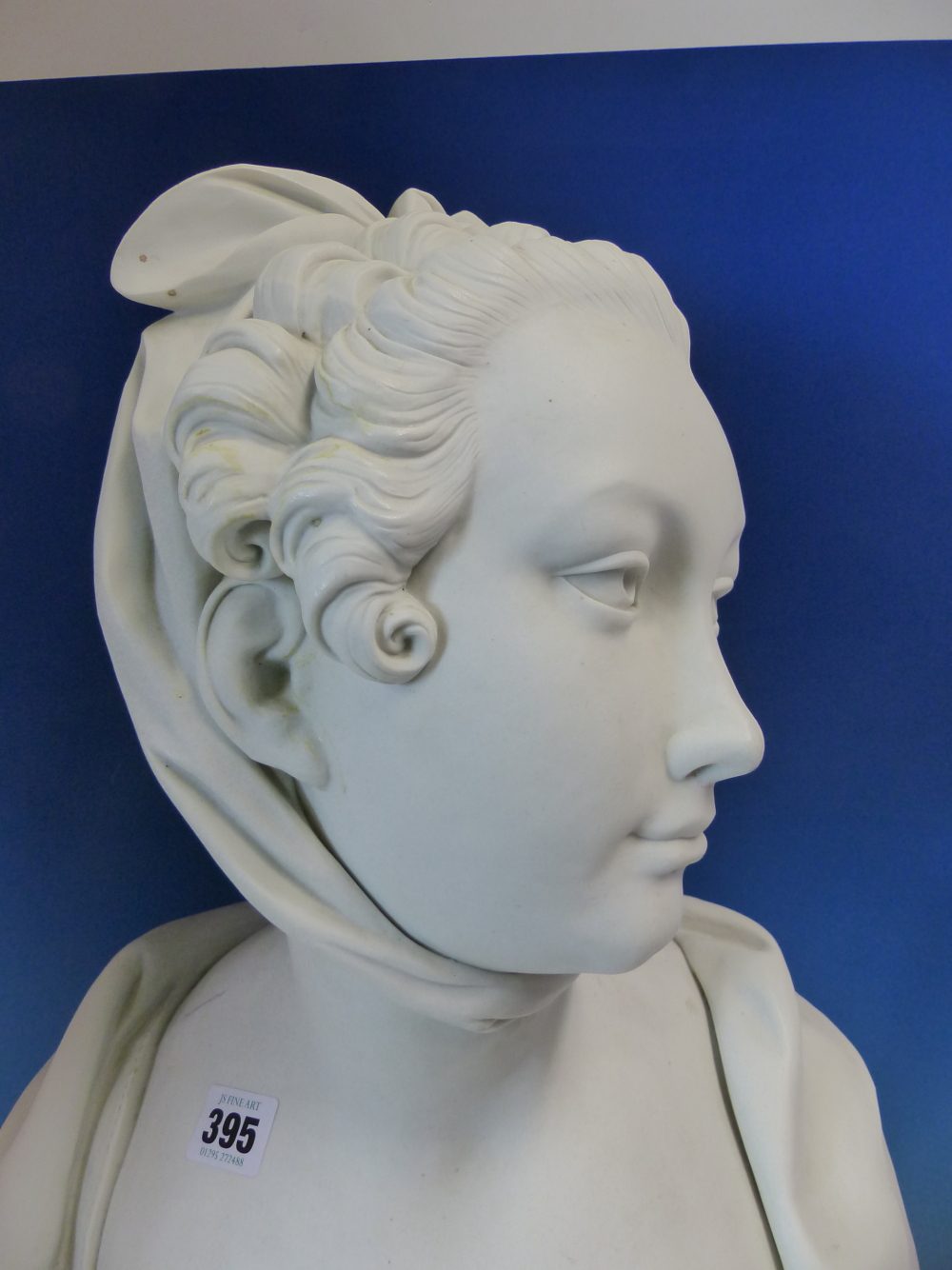 A FRENCH BISCUIT PORCELAIN BUST OF AN 18th C. LADY WEARING A SHAWL OVER BARE SHOULDERS AND HER - Image 2 of 10