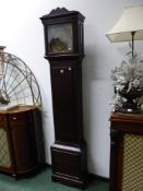 AN ANTIQUE OAK LONG CASED CLOCK, THE SQUARE DIAL WITH SILVERED CHAPTER RING AND SUBSIDIARY SECONDS