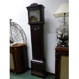 AN ANTIQUE OAK LONG CASED CLOCK, THE SQUARE DIAL WITH SILVERED CHAPTER RING AND SUBSIDIARY SECONDS