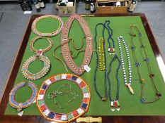 SIX KENYAN BEAD NECK PIECES TOGETHER WITH SEVEN BEAD NECKLACES