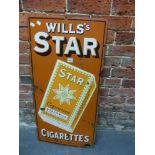 AN ORANGE GROUND ENAMEL SIGN FOR WILLS'S STAR CIGARETTES. 91.5 x 41.5cms.