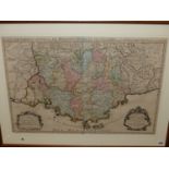 AFTER HUBERT JAILLOT. AN ANTIQUE LARGE FOLIO HAND COLOURED MAP OF PROVENCE. 58 x 86.5cms.