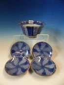 AN ARITA BLUE AND WHITE OCTAGONAL BOWL, THE EXTERIOR PAINTED WITH VERTICAL BANDS OF FANS ALTERNATING