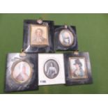 A COLLECTION OF FIVE PORTRAIT MINIATURES, TO INCLUDE: ONE OF ELIZABETH FRY, THREE OTHER