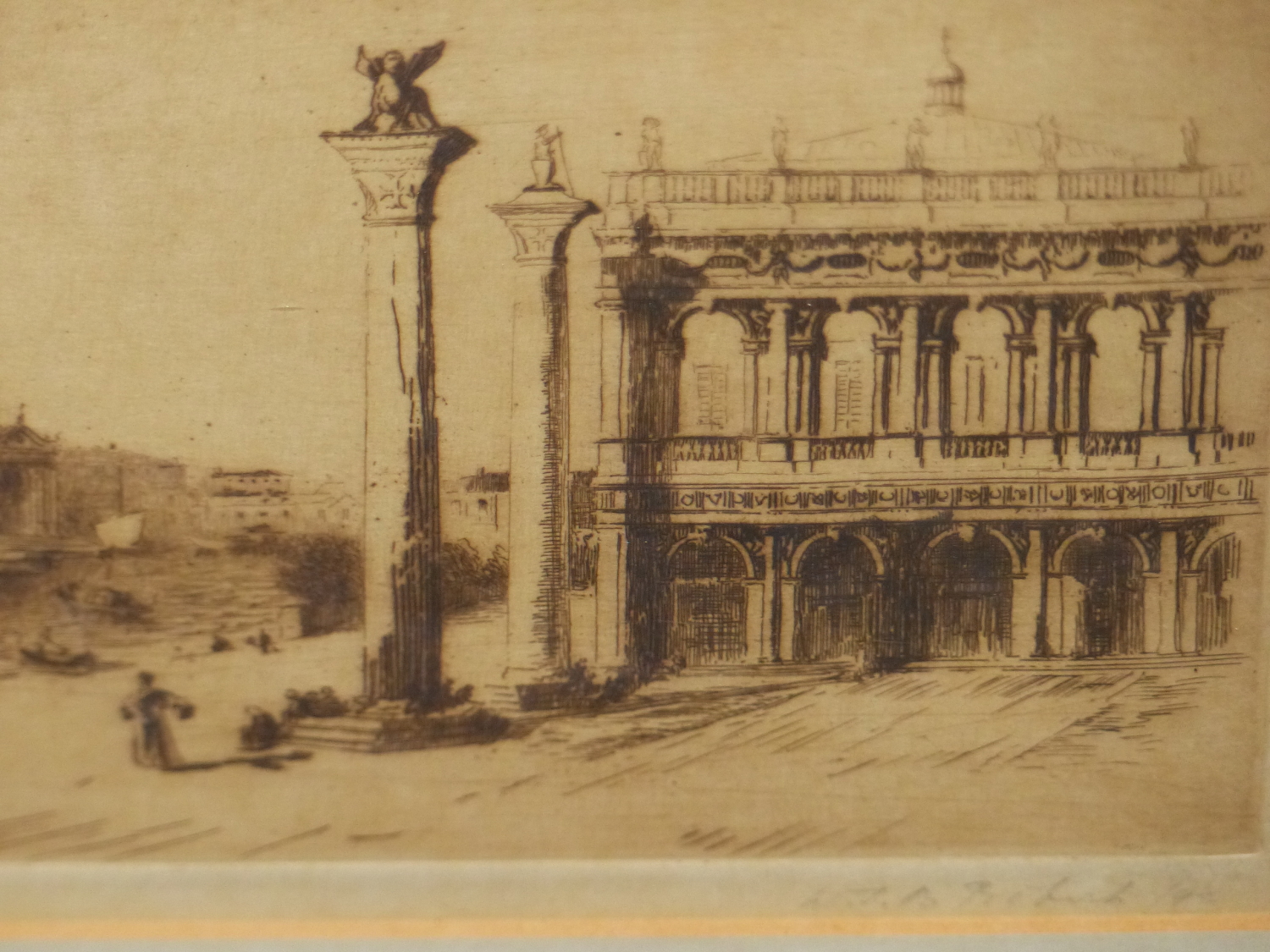 19th/20th.C. ENGLISH SCHOOL. A VIEW OF VENICE. INDISTINCTLY PENCIL SIGNED ETCHING. 14 x 31cms. - Image 2 of 6