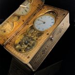 A FINE ANTIQUE SILVER-GILT SKELETON-ESCAPEMENT TIMEPIECE SNUFF BOX. WITH FINELY ENGINE -TURNED AND