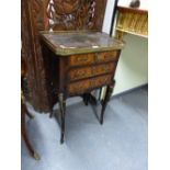 A 19th C. MAHOGANY CHEST OF THREE DRAWERS, THE BRASS GALLERIED TOP AROUND LEATHER INSET, THE
