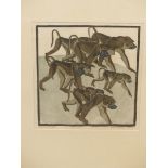 NORBERTINE BRESSLERN ROTH (1891-1978). ARR. BABOONS. PENCIL SIGNED AND INSCRIBED LINO CUT. 24 x