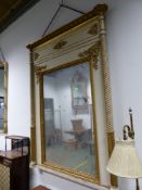 A 19th C. CONTINENTAL RECTANGULAR MIRROR WITHIN PARCEL GILT WHITE FRAME, THE SPIRAL TWIST COLUMNS