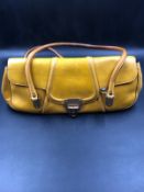 GUCCI HANDBAG. VINTAGE SHOULDER BAG, TAN LEATHER EXTERIOR WITH FOLD OVER FRONT, ROLL OVER HANDLES,