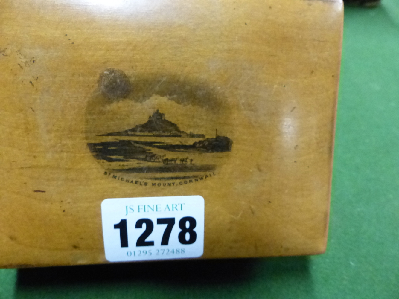 THREE MAUCHLINE WARE BOXES TOGETHER WITH TWO MONEY BOXES, THE LARGEST OF CLOCK FORM. H 11.5cms. - Image 3 of 9