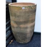 A PAIR OF LARGE TERRACOTTA TAPERED FORM GARDEN PLANTERS. H. 68 x Dia. 46cms. (2).