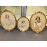 T A JONES AND OTHERS. THREE VICTORIAN FAMILY PORTRAIT DRAWINGS, WATERCOLOURS, FRAMED. 39 x 29cms THE