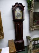 A GEORGIAN AND LATER MAHOGANY LONG CASED CLOCK WITH MOON PHASE INDICATOR PAINTED IN THE ARCH OF