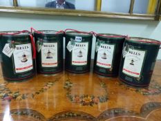 WHISKY, FIVE DRUM SHAPED BOXES OF BELLS WHISKY FOR CHRISTMASES 1988, TWO OF 1989, ONE OF 1990 AND