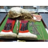 A PAIR OF TIBETAN BOOTS, A VOURKA SHEPHERDS BAG, A KILIM PANEL, A FLY WHISK, A BURMESE PUPPET AND