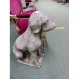 A PAIR OF COMPOSITE STONE FIGURES OF SEATED LABRADORS. H 71cms.
