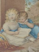 RICHARD WESTALL (1765-1836). TWO CHILDREN READING. WATERCOLOUR, SIGNED, EXTENSIVELY INSCRIBED VERSO.