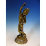 A TIBETAN POLISHED BRONZE FIGURE OF TARA DANCING WEARING A TIARA AND BEADED JEWELLERY. H 20.5cms.