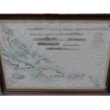 AN ANTIQUE LARGE FOLIO HAND COLOURED MAP OF THE WEST INDIES INCLUDING PUERTO RICO, SANTO DOMINGO AND