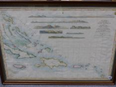 AN ANTIQUE LARGE FOLIO HAND COLOURED MAP OF THE WEST INDIES INCLUDING PUERTO RICO, SANTO DOMINGO AND