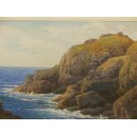 SAMUEL BOURNE (1834-1912). A PAIR OF ROCKY COASTAL VIEWS. WATERCOLOURS. 34.5 x 51cms (2).