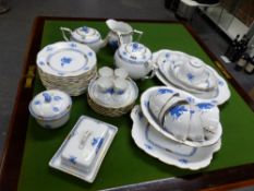 A HEREND CHINESE BOUQUET BLUE PATTERN FORTY TWO PIECE PART BREAKFAST SET