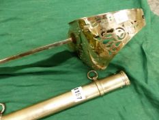 AN ELIZABETH II MILITARY SWORD AND IRON SCABBARD, THE PIERCED GUARD AND ETCHED BLADE WITH THE