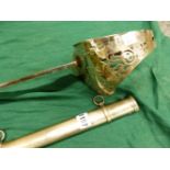 AN ELIZABETH II MILITARY SWORD AND IRON SCABBARD, THE PIERCED GUARD AND ETCHED BLADE WITH THE