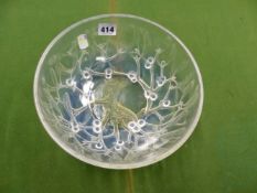 AN R LALIQUE GUI MISTLETOE PATTERN GLASS BOWL, MOULDED MARK. Dia. 24cms.