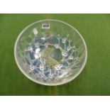 AN R LALIQUE GUI MISTLETOE PATTERN GLASS BOWL, MOULDED MARK. Dia. 24cms.