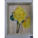 ATTRIBUTED TO SIR NORMAN REID (1915-2007). ARR. A YELLOW ROSE. OIL ON BOARD, EXTENSIVELY INSCRIBED