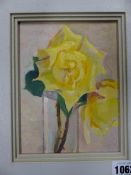 ATTRIBUTED TO SIR NORMAN REID (1915-2007). ARR. A YELLOW ROSE. OIL ON BOARD, EXTENSIVELY INSCRIBED