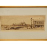 19th/20th.C. ENGLISH SCHOOL. A VIEW OF VENICE. INDISTINCTLY PENCIL SIGNED ETCHING. 14 x 31cms.