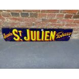 A BLUE GROUND ENAMEL SIGN SMOKE ST JULIEN TOBACCO. 27.5 x 122cms.