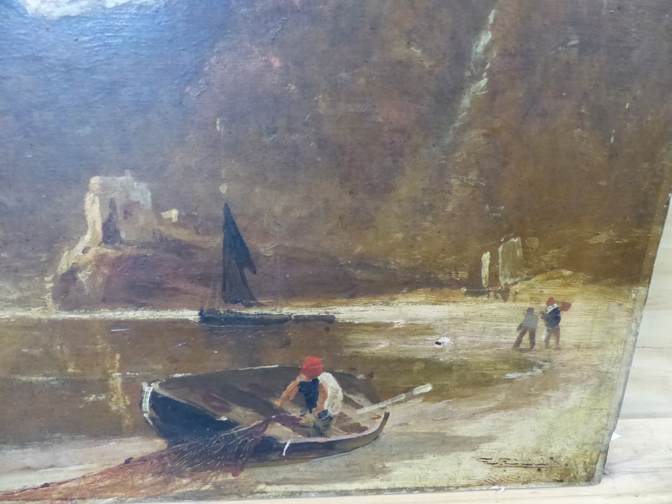 J. EDWIN ELLIS (1842-1895). A COASTAL VIEW. SIGNED OIL ON CANVAS, UNFRAMED. 46 x 84.5cms. - Image 2 of 4